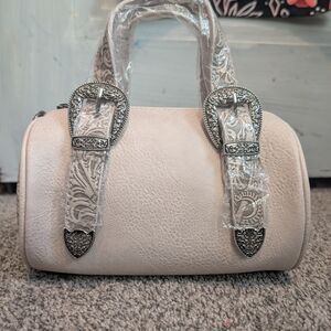 Montana West Cream Embossed Buckle Mini Satchel